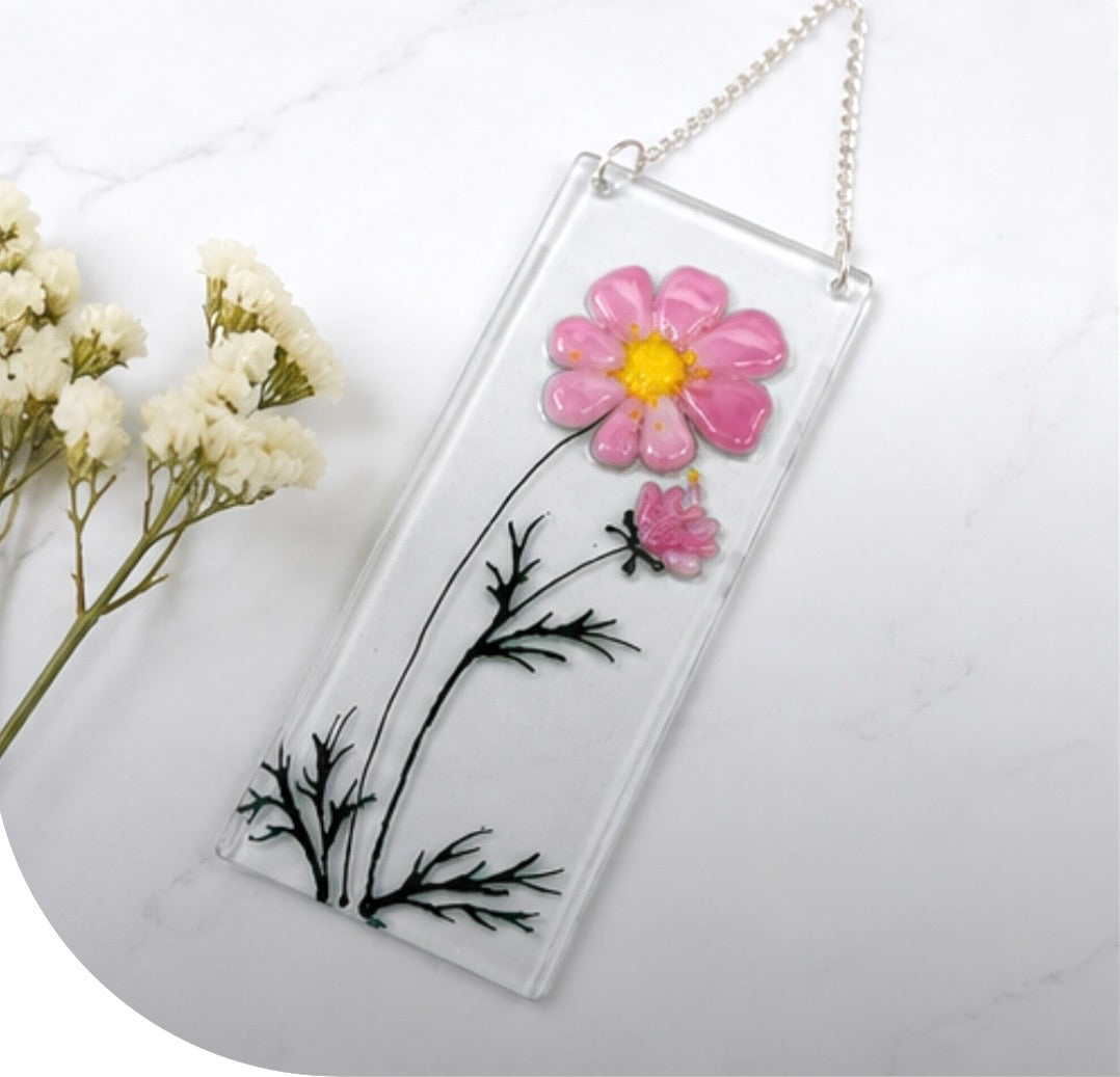 Fused Glass Cosmos, Handmade Birthday Gift, Flower Decoration, Window Hanging Ornament