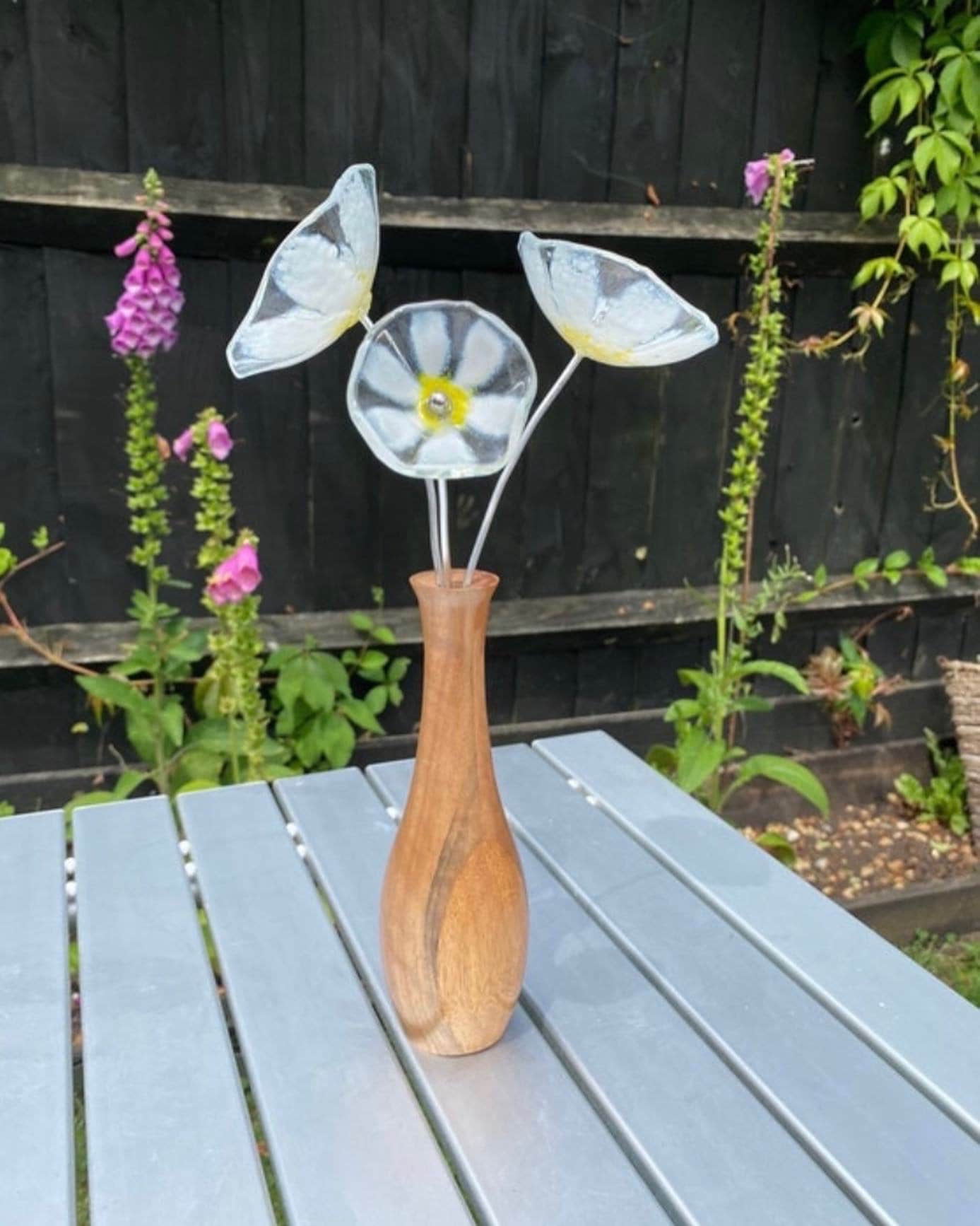 Handmade fused glass flower bouquet, glass flower display, glass flower sculpture, hand crafted glass flowers