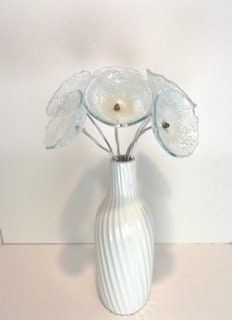 Handmade fused glass flower bouquet, glass flower display, glass flower sculpture, hand crafted glass flowers