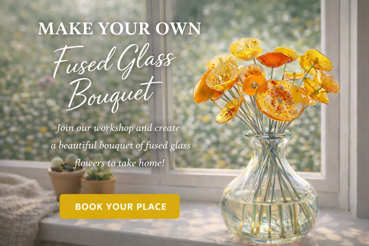 Workshop - Haddenham village hall, Make your own bouquet of fused glass flowers - Saturday 11th July 2.30-4.30pm