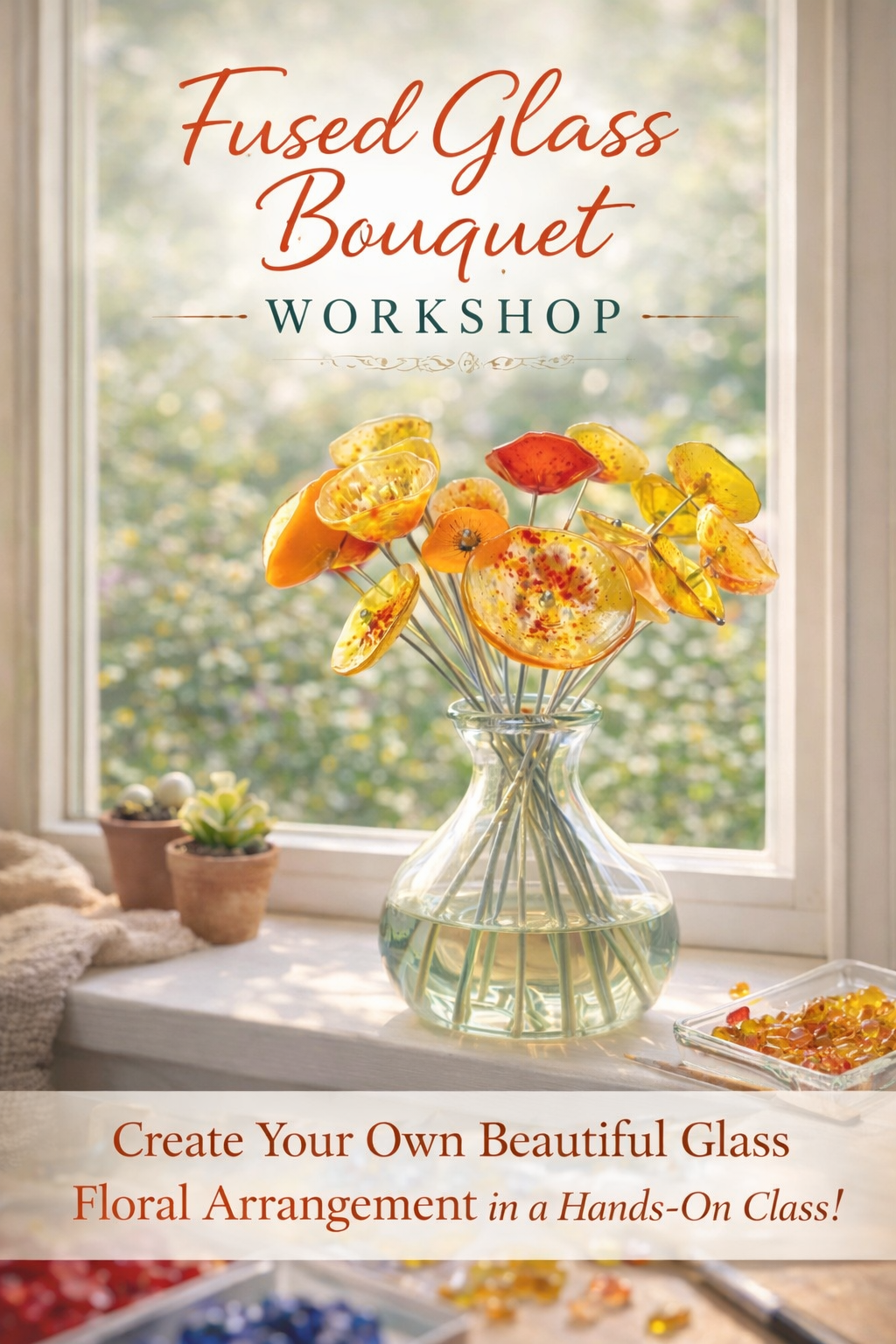 Workshop - Haddenham village hall, Make your own bouquet of fused glass flowers - Saturday 11th July 2.30-4.30pm
