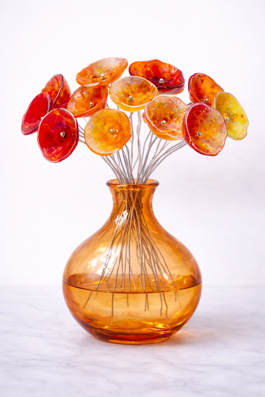 Handmade Fused Glass Flower Bouquet - US Tariffs included