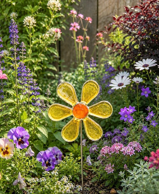 Fused Glass Flower Garden Art | Handmade Glass Flower Stake | Custom Garden Gift