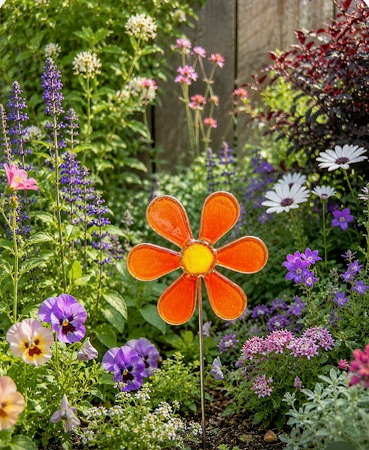 Fused Glass Flower Garden Art | Handmade Glass Flower Stake | Custom Garden Gift