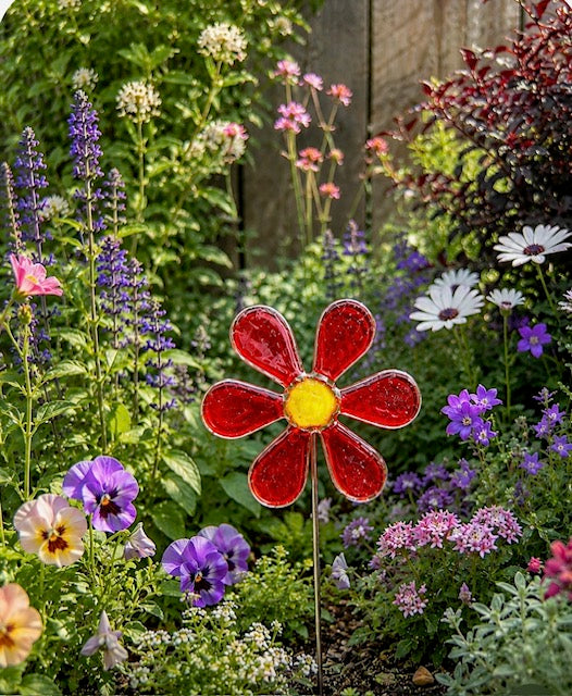 Fused Glass Flower Garden Art | Handmade Glass Flower Stake | Custom Garden Gift