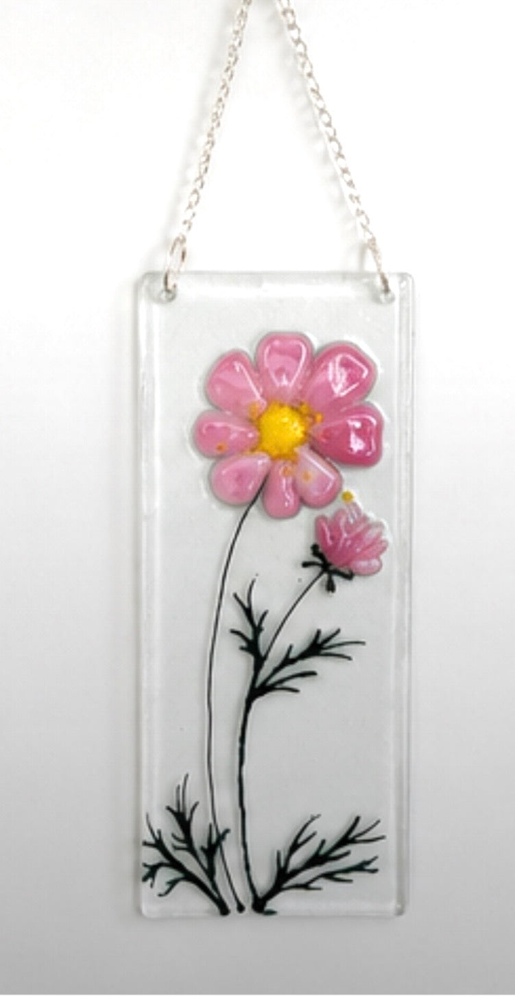 Fused Glass Cosmos, Handmade Birthday Gift, Flower Decoration, Window Hanging Ornament