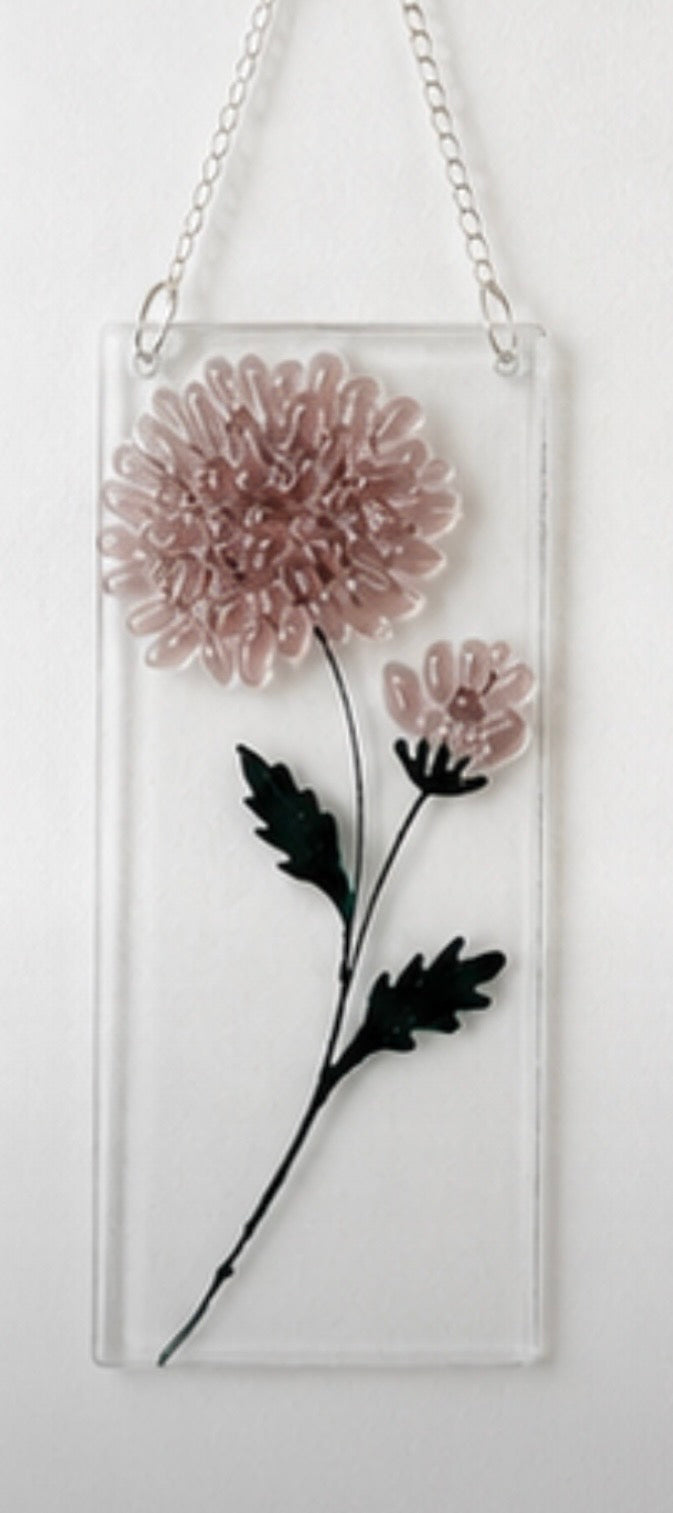 Fused Glass Chrysanthemum, Handmade Birthday Gift, Flower Decoration, Window Hanging Ornament