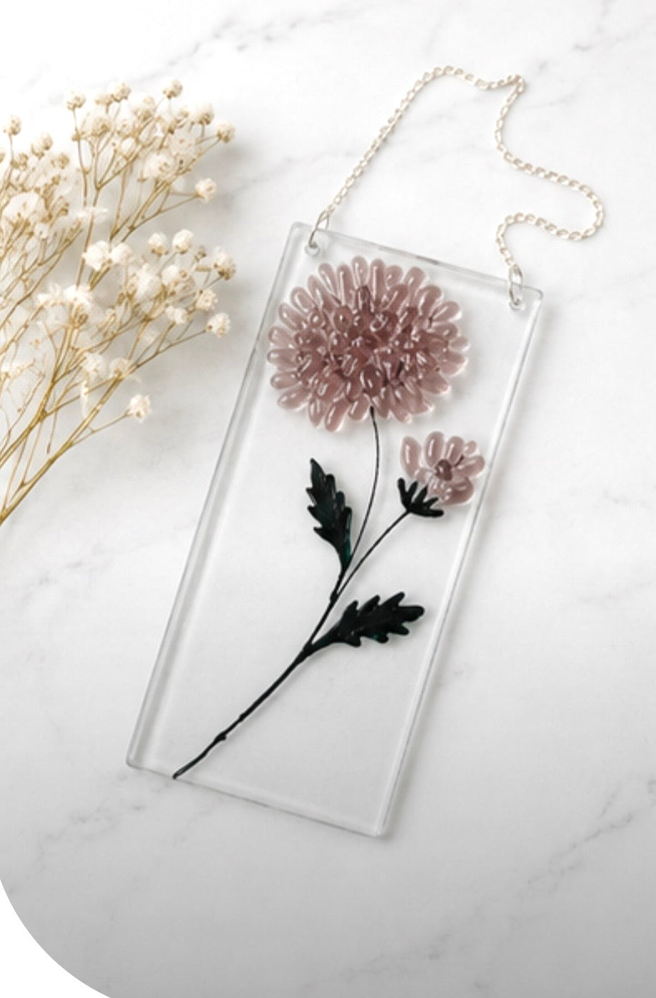 Fused Glass Chrysanthemum, Handmade Birthday Gift, Flower Decoration, Window Hanging Ornament