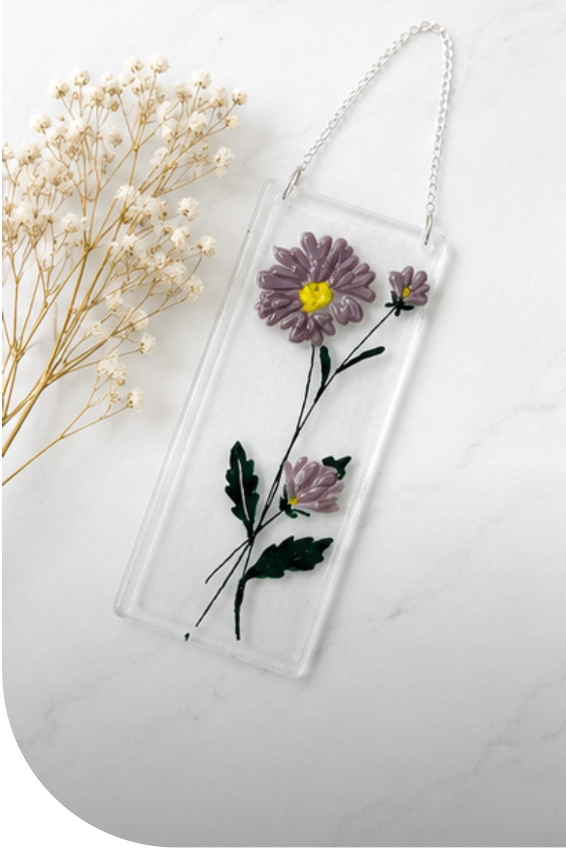 Fused Glass Aster, Handmade Birthday Gift, Flower Decoration, Window Hanging Ornament