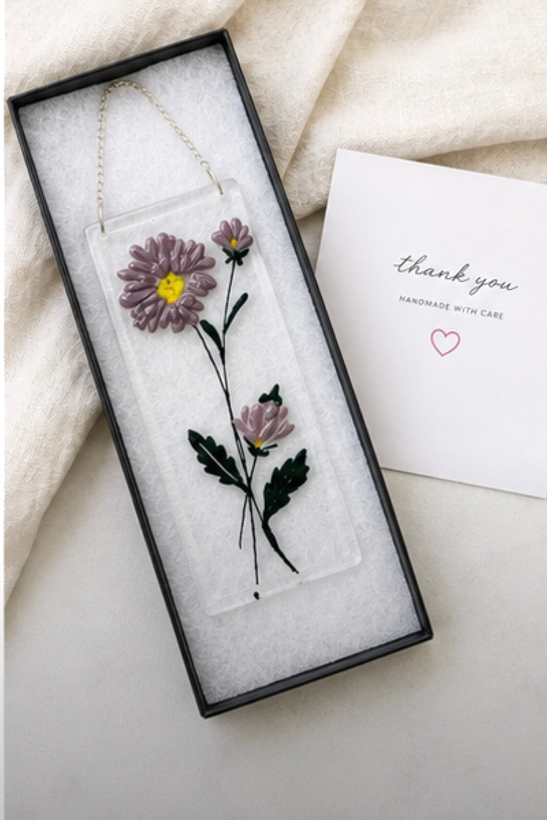 Fused Glass Aster, Handmade Birthday Gift, Flower Decoration, Window Hanging Ornament