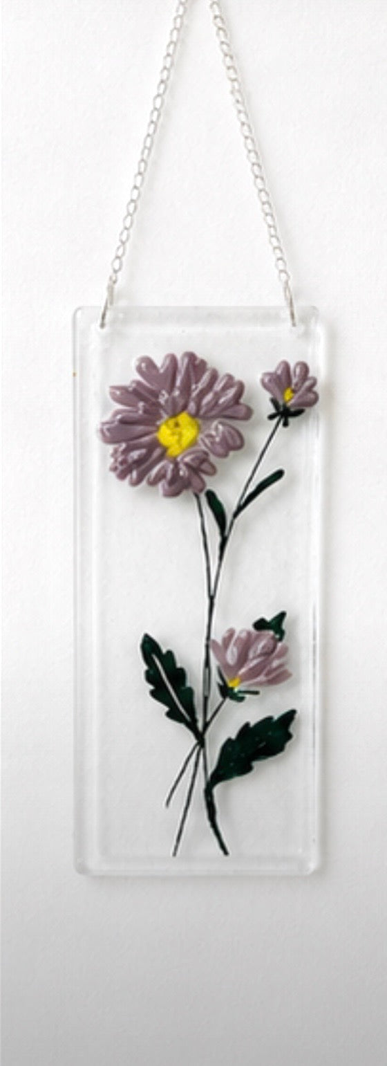 Fused Glass Aster, Handmade Birthday Gift, Flower Decoration, Window Hanging Ornament
