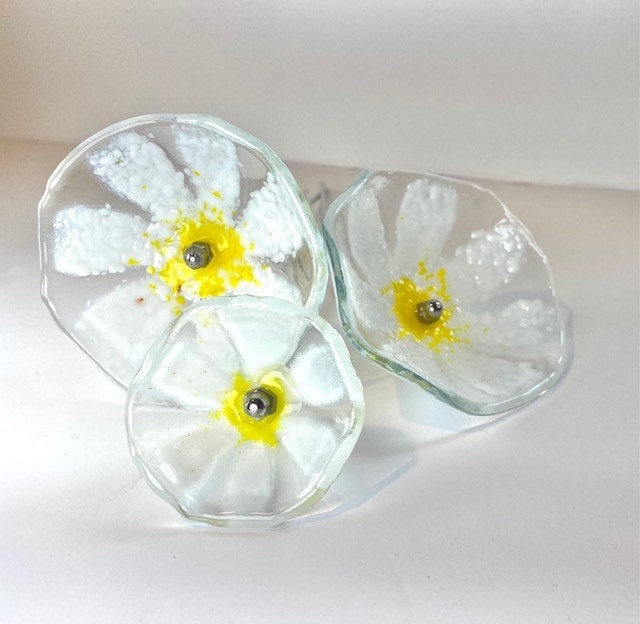 Handmade fused glass daisies