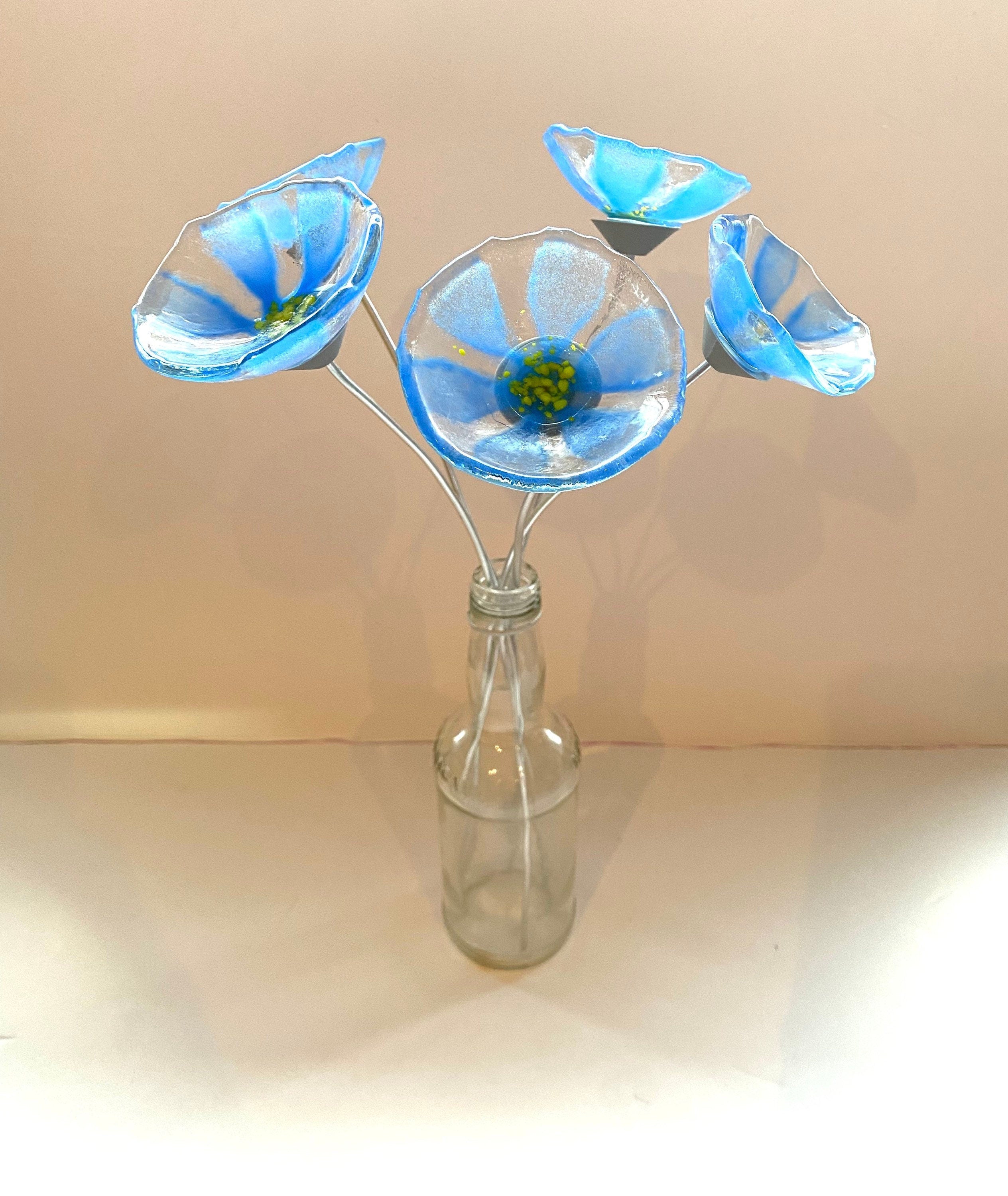 Glass Forget-Me-Nots flowers, handmade forever flowers, sustainable floral gift, indoor-outdoor decor, zero water flowers, handmade in UK