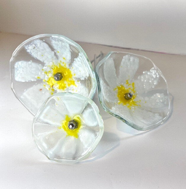 Handmade fused glass daisies