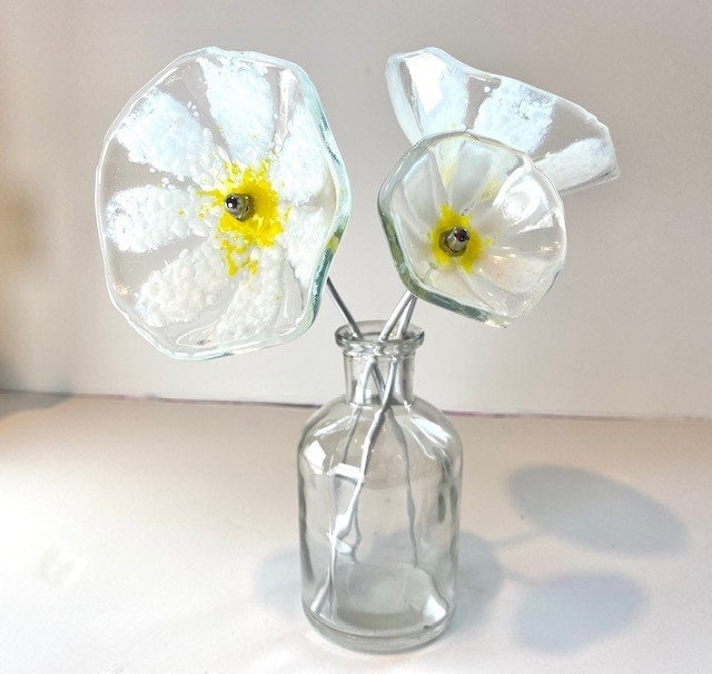 Handmade fused glass daisies