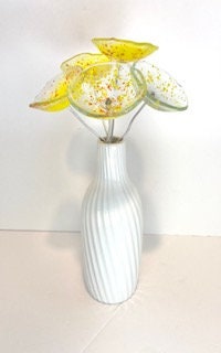 Handmade fused glass flower bouquet, glass flower display, glass flower sculpture, hand crafted glass flowers
