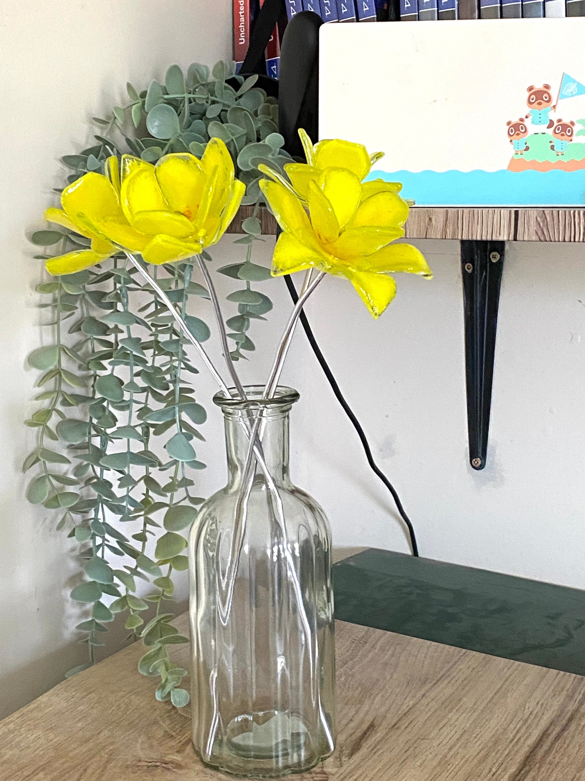 Glass daffodils, posy of flowers, yellow flowers, gift for mum