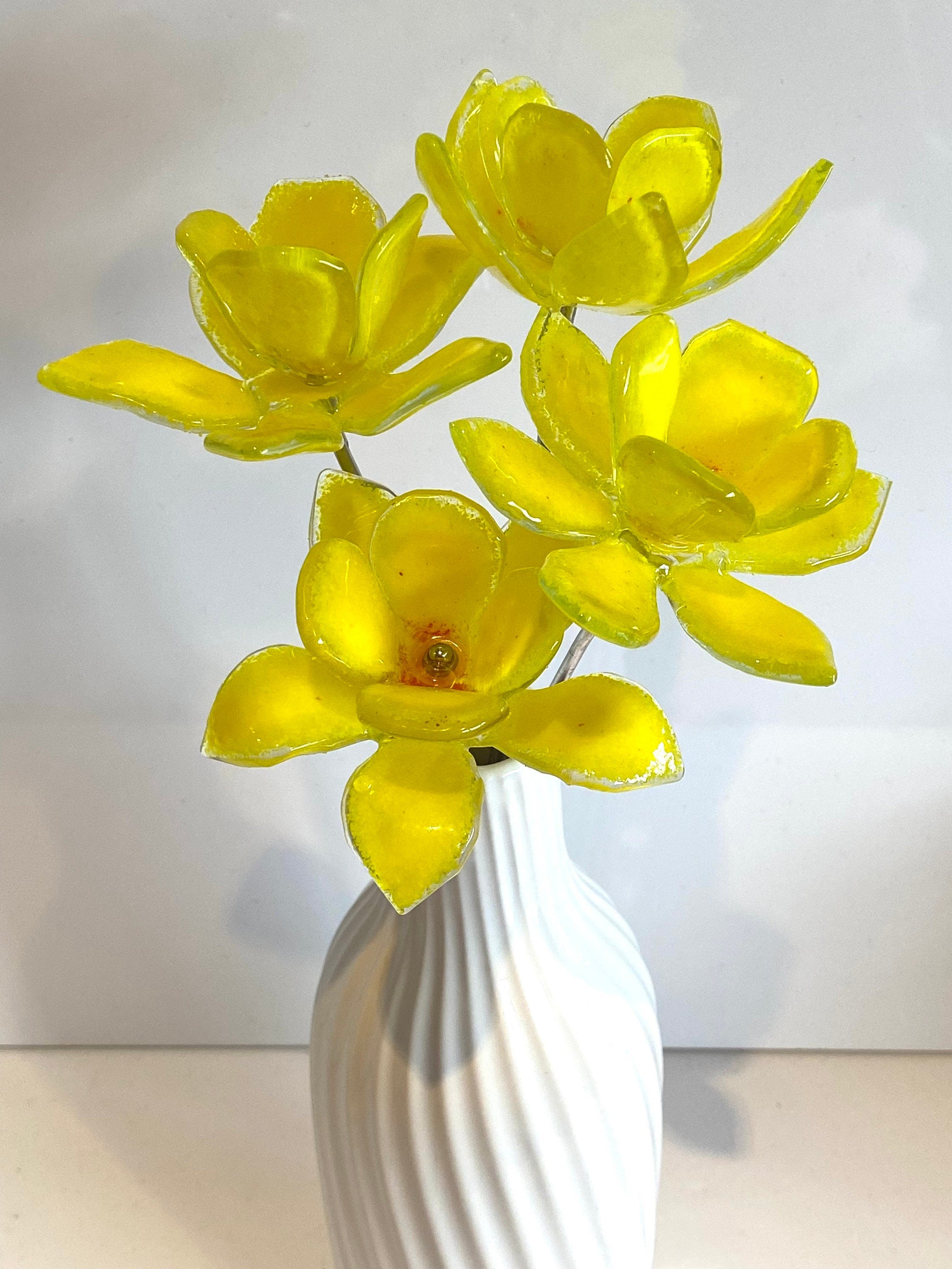 Glass daffodils, posy of flowers, yellow flowers, gift for mum