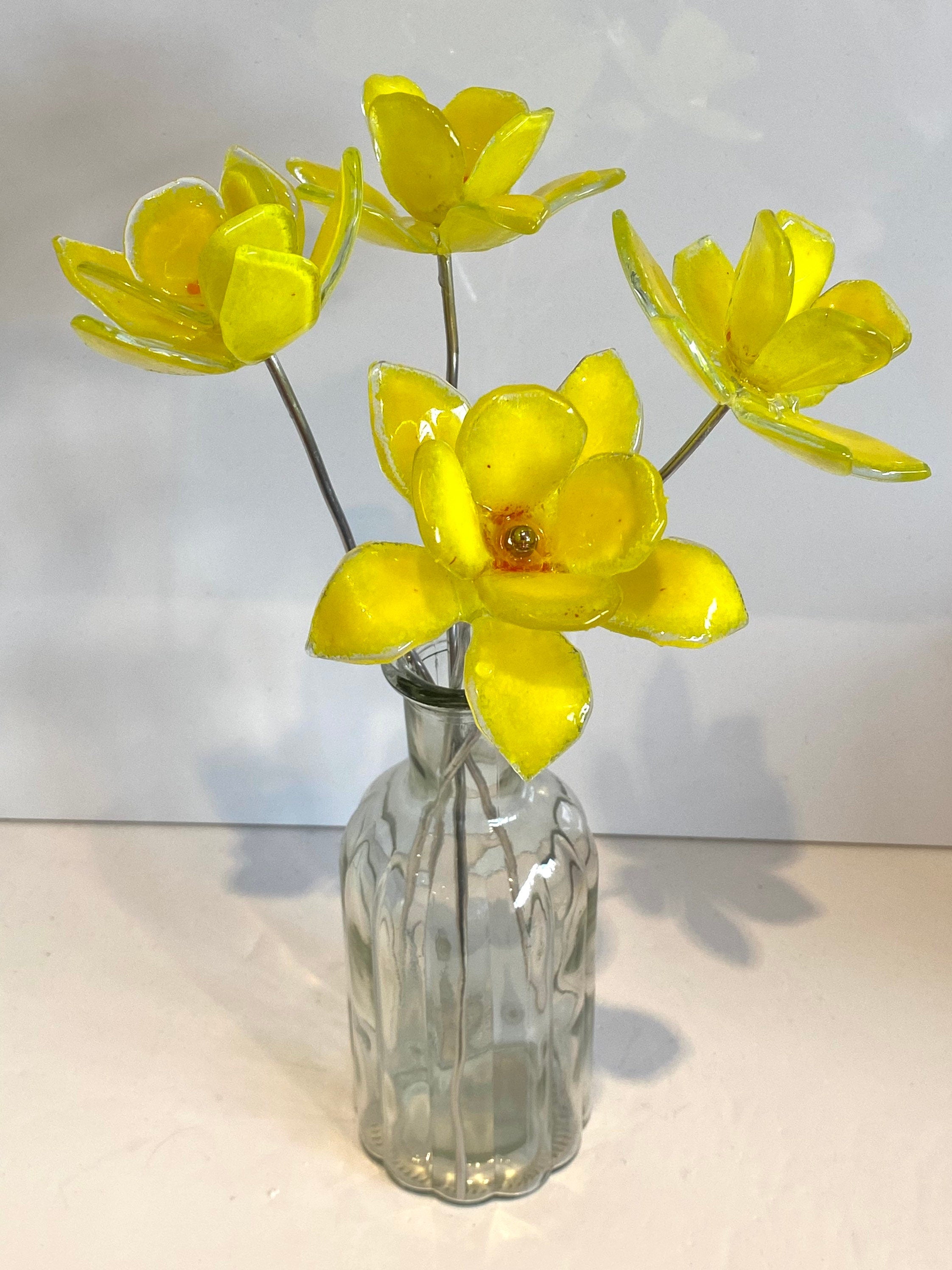 Glass daffodils, posy of flowers, yellow flowers, gift for mum