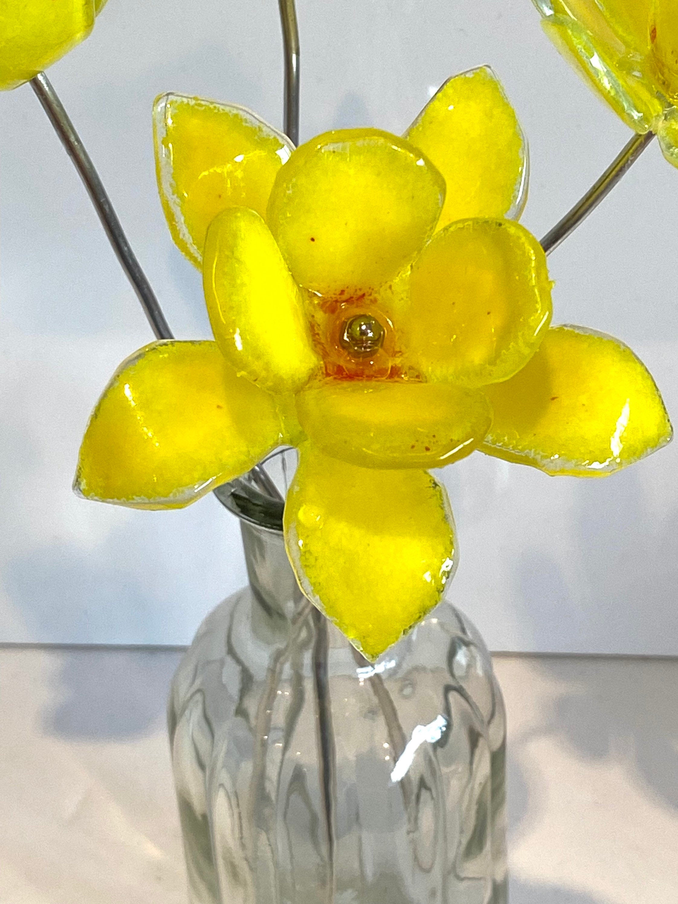 Glass daffodils, posy of flowers, yellow flowers, gift for mum