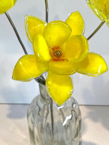 Glass daffodils, posy of flowers, yellow flowers, gift for mum