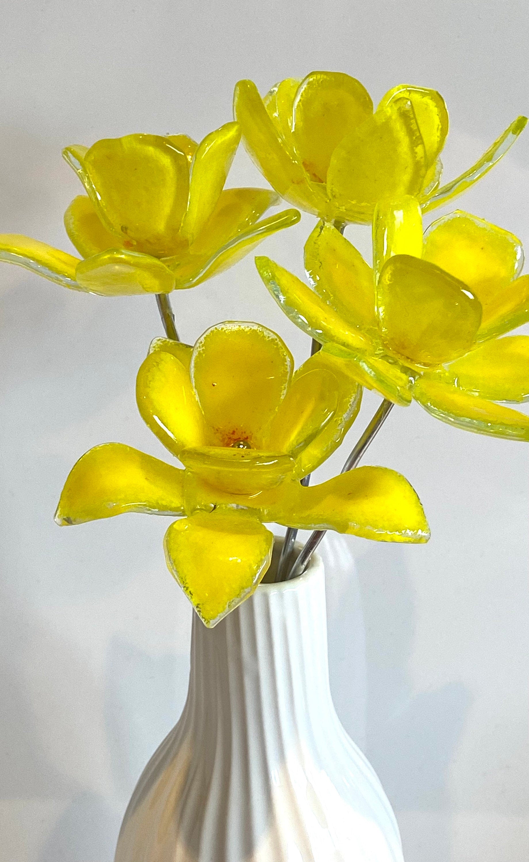 Glass daffodils, posy of flowers, yellow flowers, gift for mum