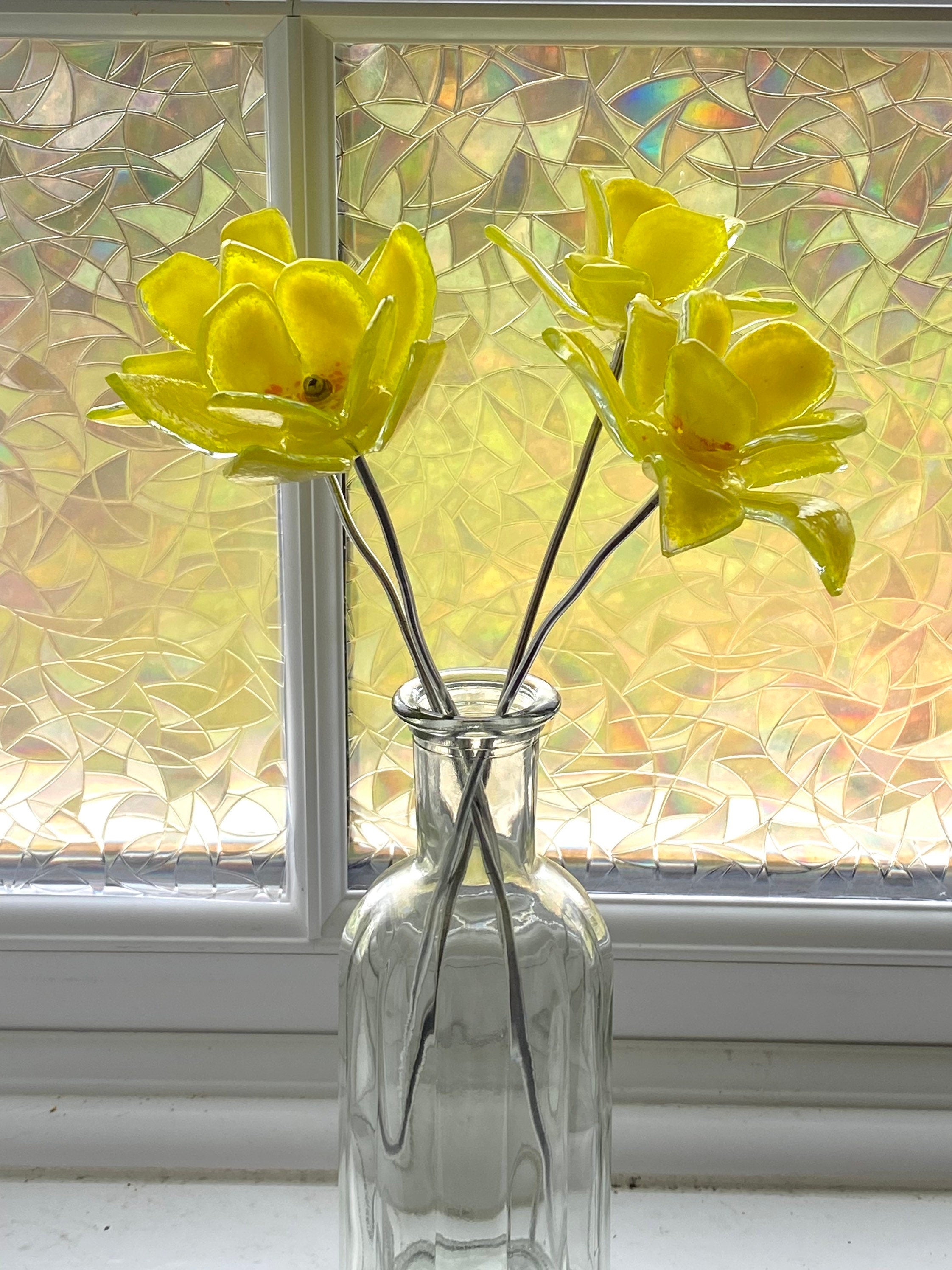 Glass daffodils, posy of flowers, yellow flowers, gift for mum
