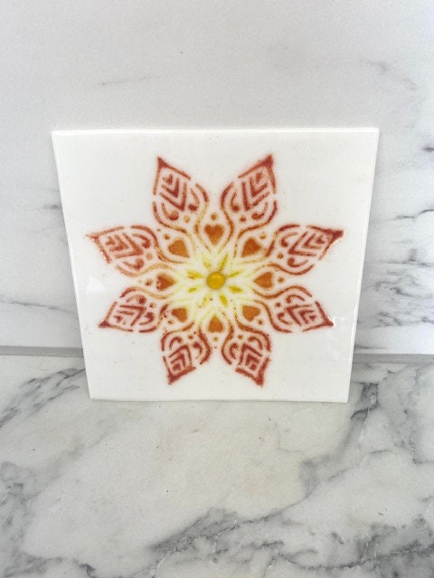 Fused glass flower mandala panel