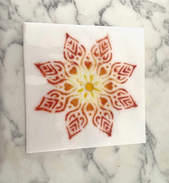 Fused glass panel, flower stencil pattern, glass art