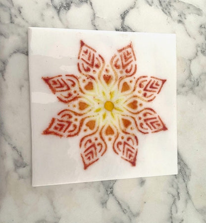 Fused glass panel, flower stencil pattern, glass art