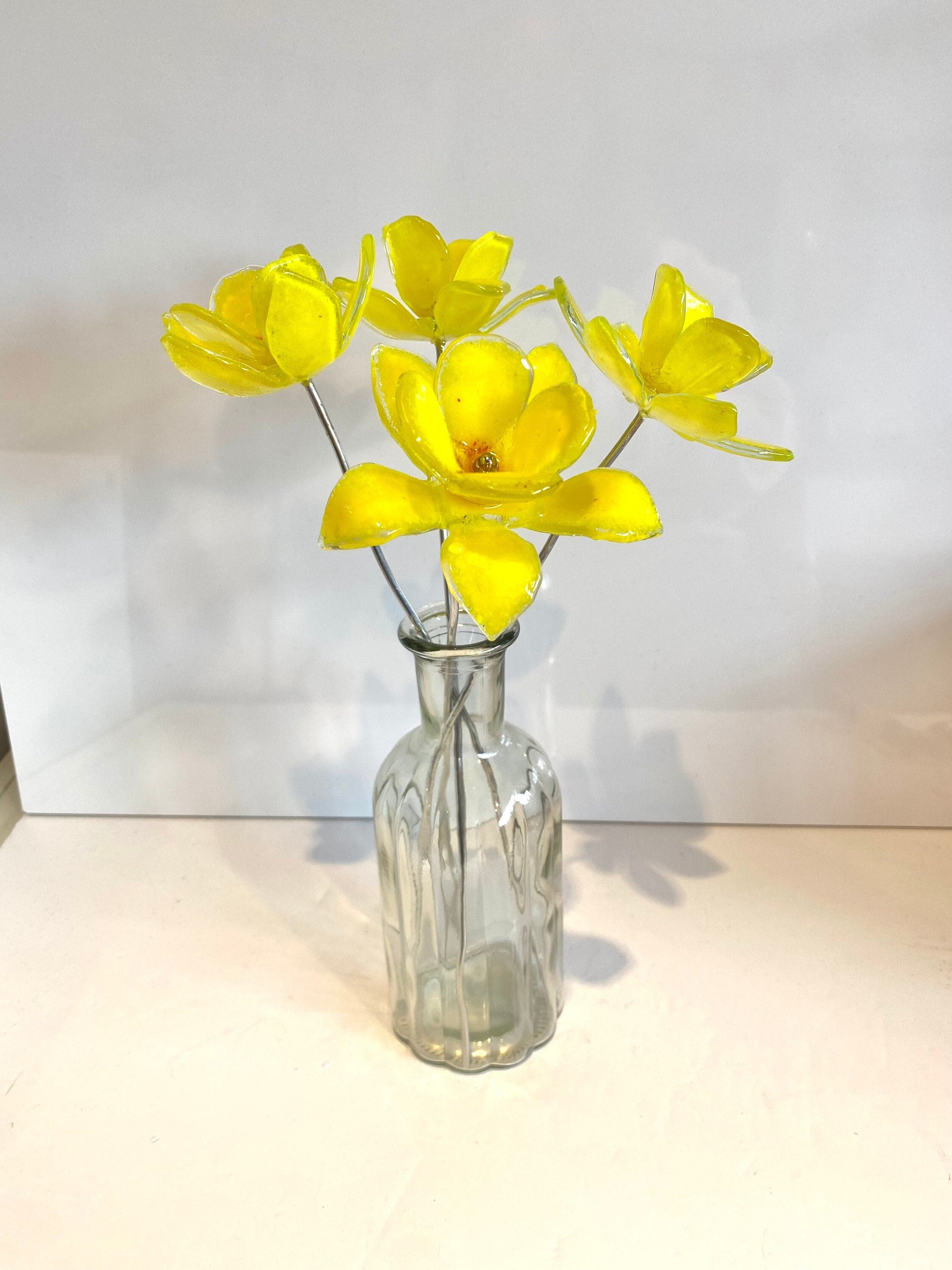 Glass daffodils, posy of flowers, yellow flowers, gift for mum