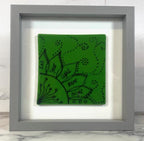 Hand-Painted Fused Glass Picture – Floral Design on Green with "Let Your Light Shine Bright"