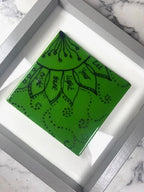 Hand-Painted green fused glass mandala picture