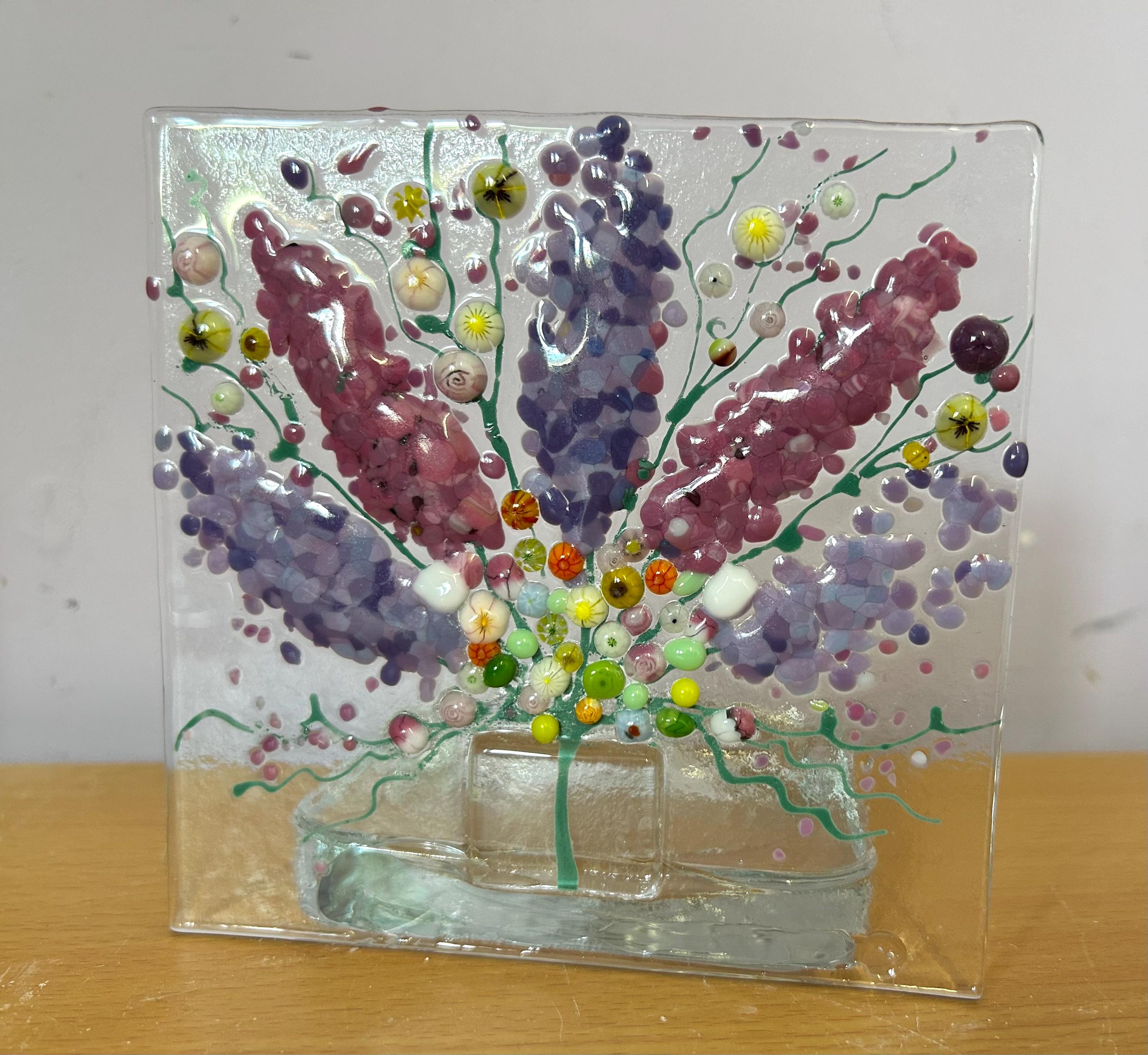 Fused glass tea light. Floral bouquet style