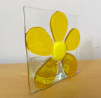 Fused glass xmas candle tea light. Yellow flower.