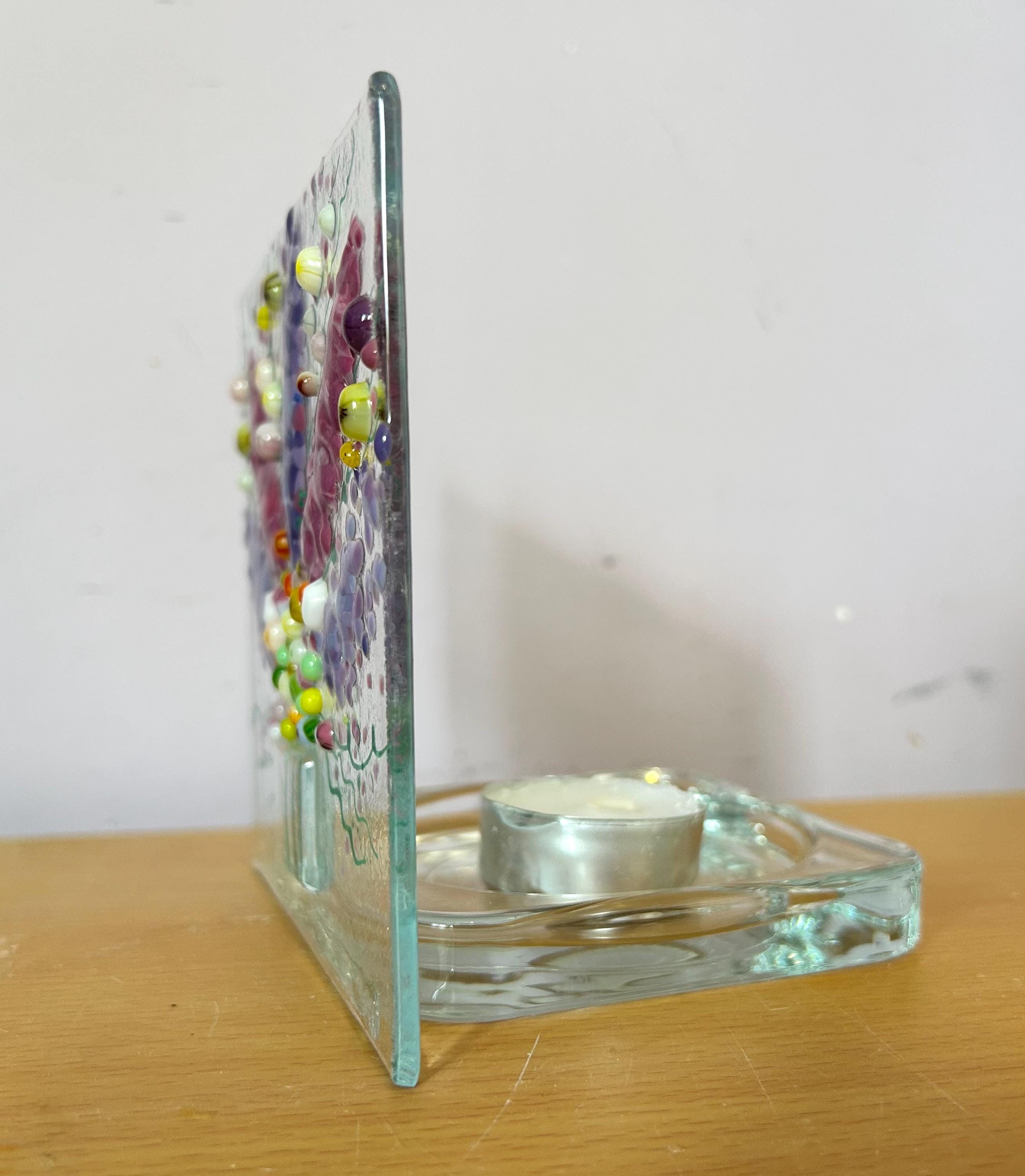 Fused glass tea light. Floral bouquet style