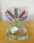 Fused glass tea light. Floral bouquet style