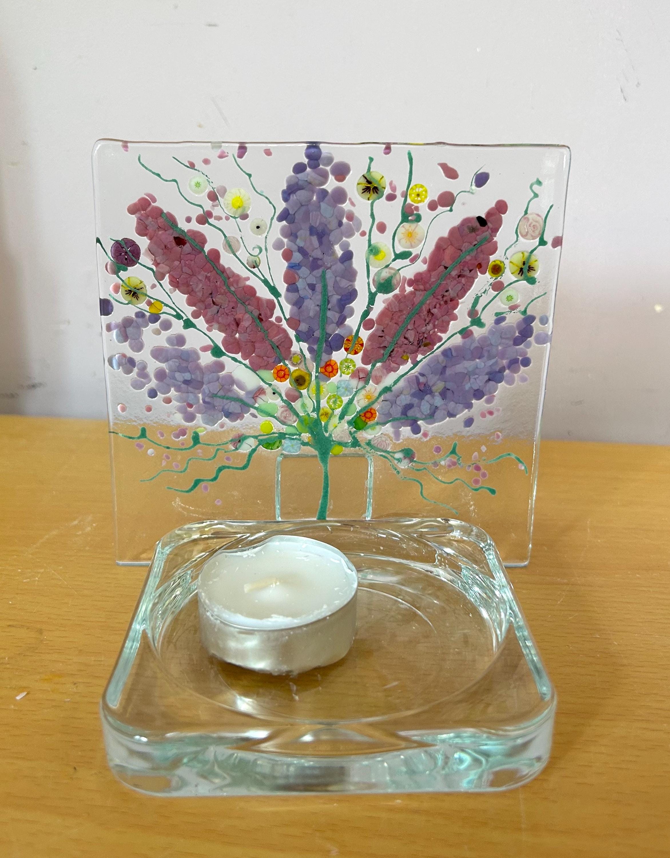 Fused glass tea light. Floral bouquet style