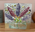 Fused glass tea light. Floral bouquet style