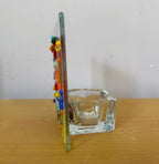 Fused glass tea light. Quirky birds