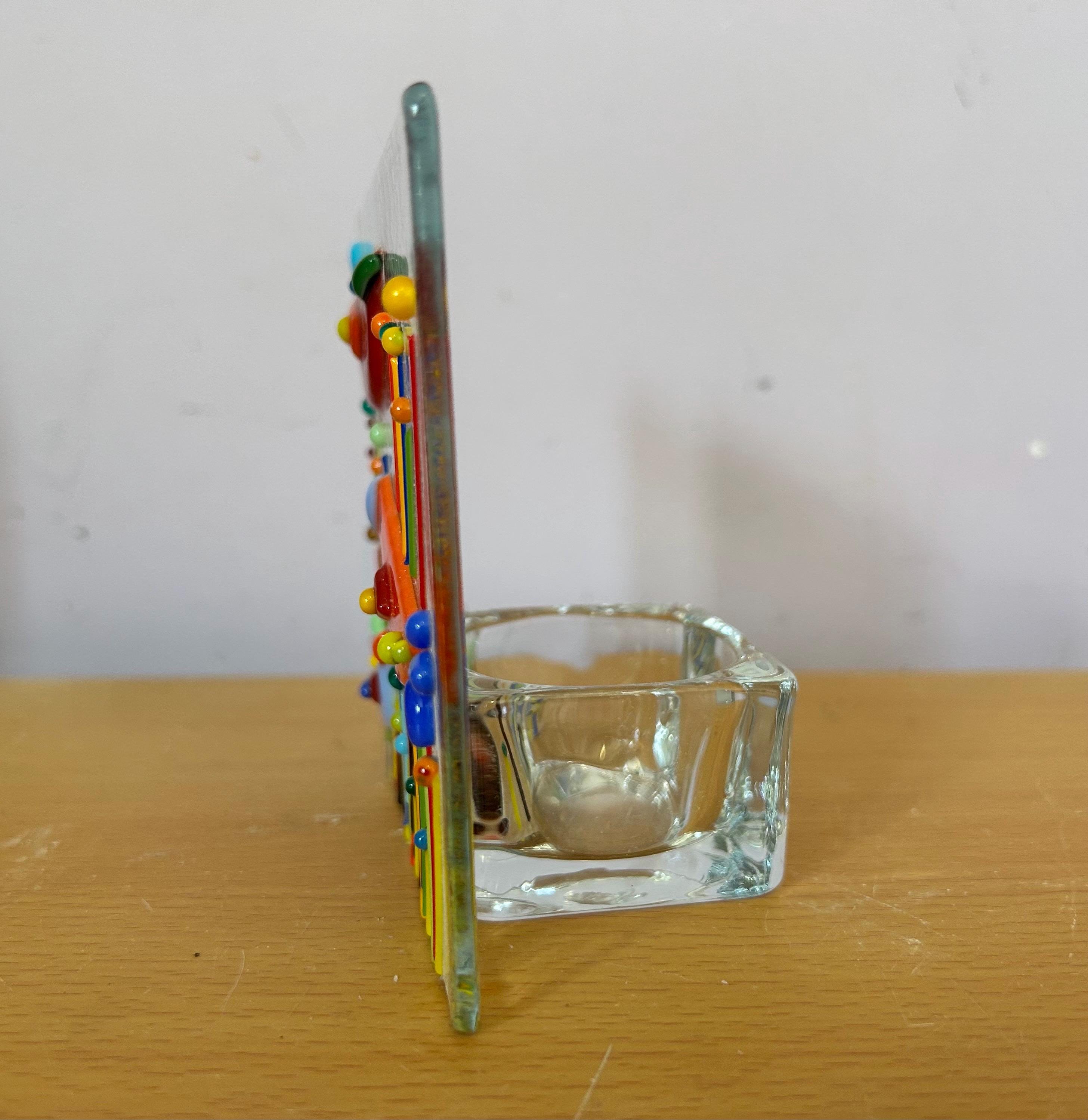 Fused glass tea light. Quirky birds