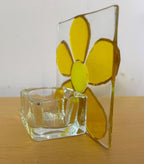 Fused glass xmas candle tea light. Yellow flower.