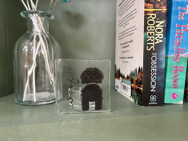 Dog “Woof” Fused Glass Candle Holder – Handmade Tealight for Pet Lovers, Dog Tea Light Holder – Woof Design – Gift for Dog Owners