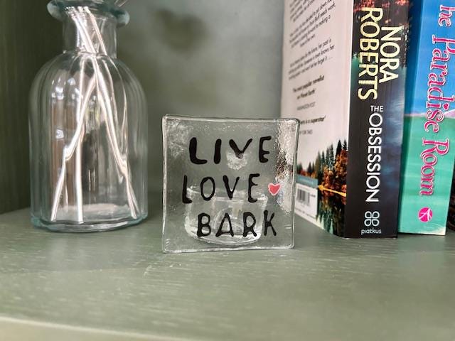 Live Love Bark Tea Light Holder – Fused Glass Dog Lover Gift – Handmade Candle Decor. Dog Lover Tea Light - Pet Lover Gift Idea