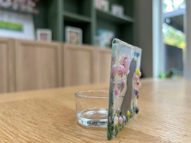 Fused Glass Dog Silhouette Tea Light Holder - pinks