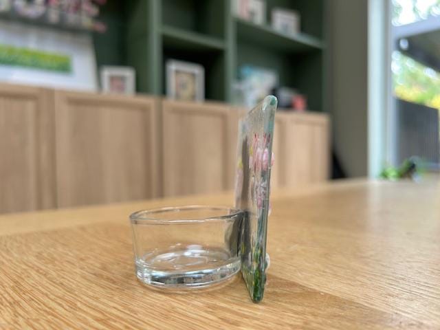 Fused Glass Dog Silhouette – Handmade Floral Candle Holder – Unique Gift for Dog Lovers