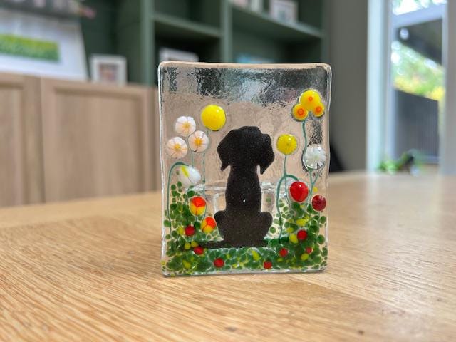 Fused Glass Dog Tealight Holder – Handmade Candle Gift for Dog Lovers – Christmas & Birthday Present
