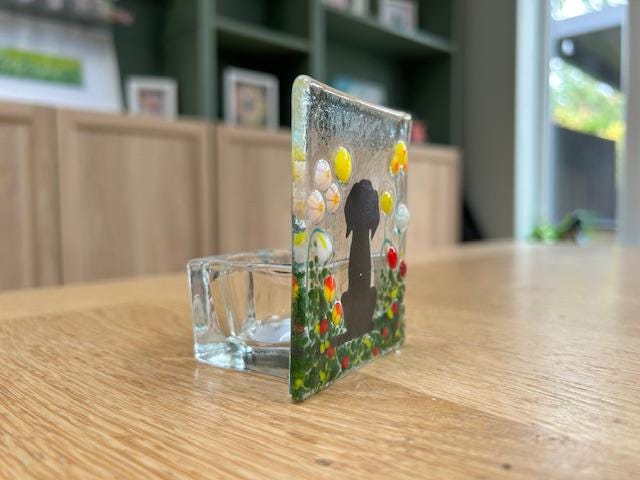 Fused Glass Dog Tealight Holder – Handmade Candle Gift for Dog Lovers – Christmas & Birthday Present