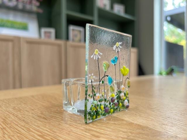 Fused Glass Tea Light Holder – Handmade Floral Candle Gift – Ideal for Christmas & Birthday Presents