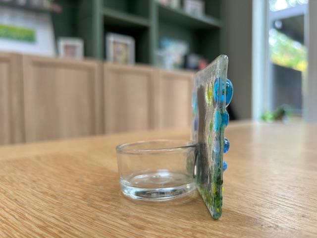 Fused Glass Dog Silhouette Tea Light Holder - blues